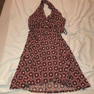 Pink and brown halter top knee length formal dress